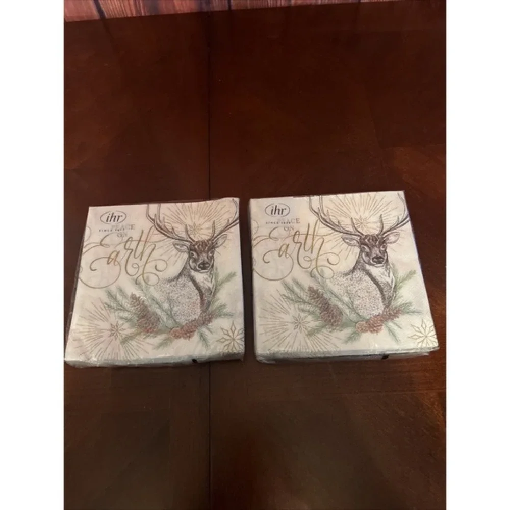 Paper‎ Guest Towel Peace On Earth Holiday Christmas Napkin Deer X2 IHR 3-Ply